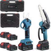 CraftRoot Elektrische Mini Kettingzaag en Elektrische Snoeischaar Set - Draadloze Compacte Accu Kettingzaag en Professionele Takkenschaar met Opbergkoffers en 4X 4.0Ah Accu’s