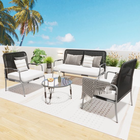 Tuinlounge 3-delig, tuinmeubelset, outdoor lounge met tafel en kussens, terrasmeubels, zitgroep
