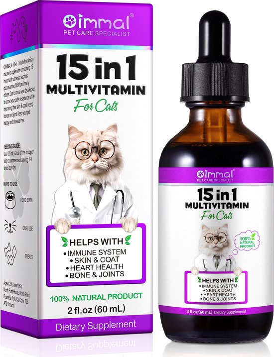 Foto: 15 in 1 multivitamin for cats voedingssupplement voor de kat helpt het immuun systeem voor meer weerstand voor een gezonde huid en glanzende vacht verbetert hartfunctie voor sterkere botten en soepele gewrichten 60 ml