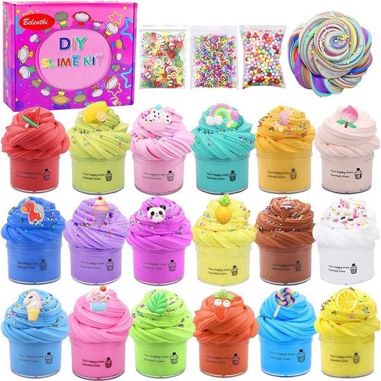 Foto: Belenthi fluffy slijm pakket 18 x 50 fluffy slime kit met extra s slijm maken voor kinderen butter slime slijm producten educatief speelgoed motoriek speelgoed