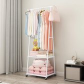 Kledingrek met Non Woven Planken - Metaal - Verrijdbaar - Wit - 2 Zwenkwielen - 85x42x160 cm