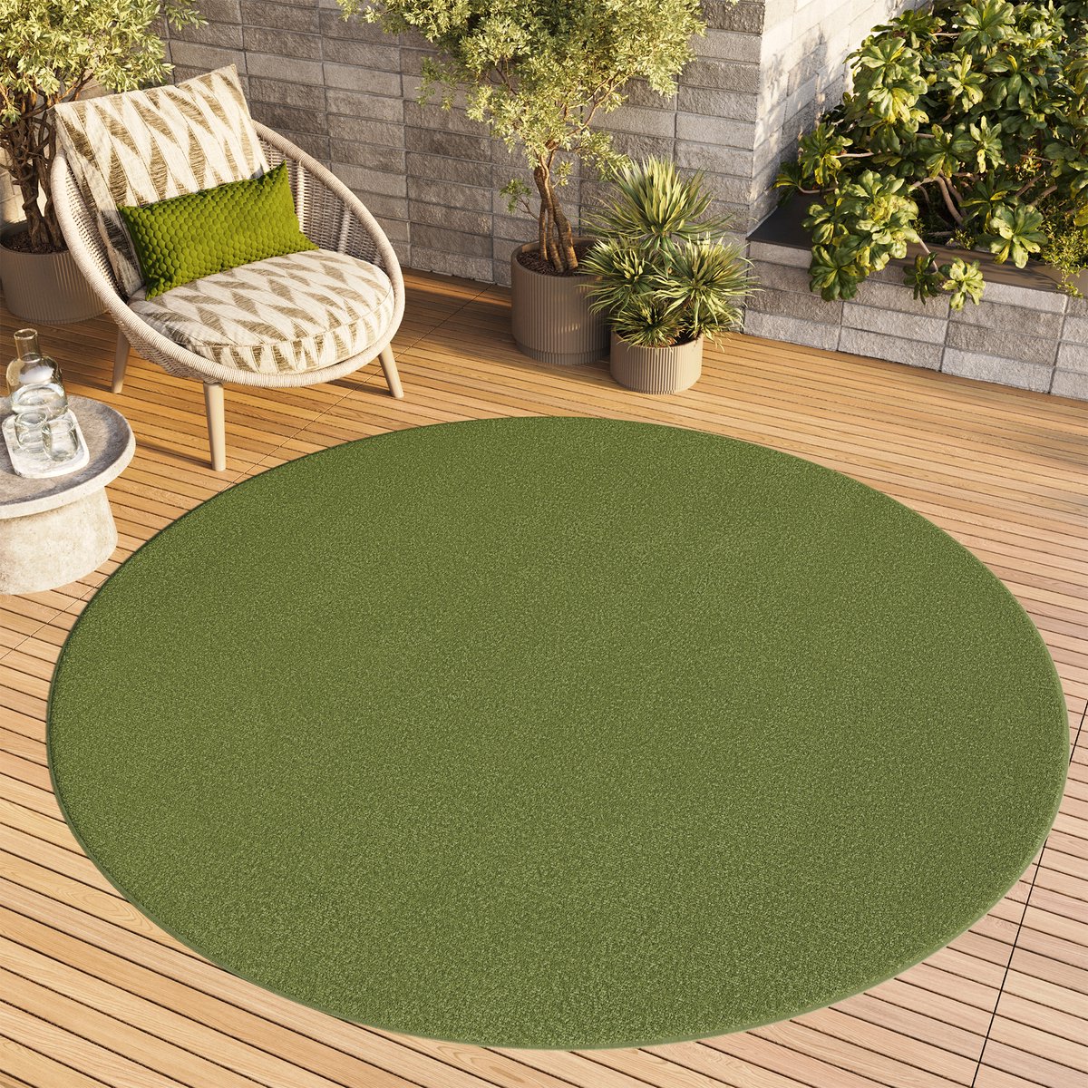 Tapiso Mono Rond Vloerkleed Groen Laagpolig Effen Tapijt Maat- 80x80