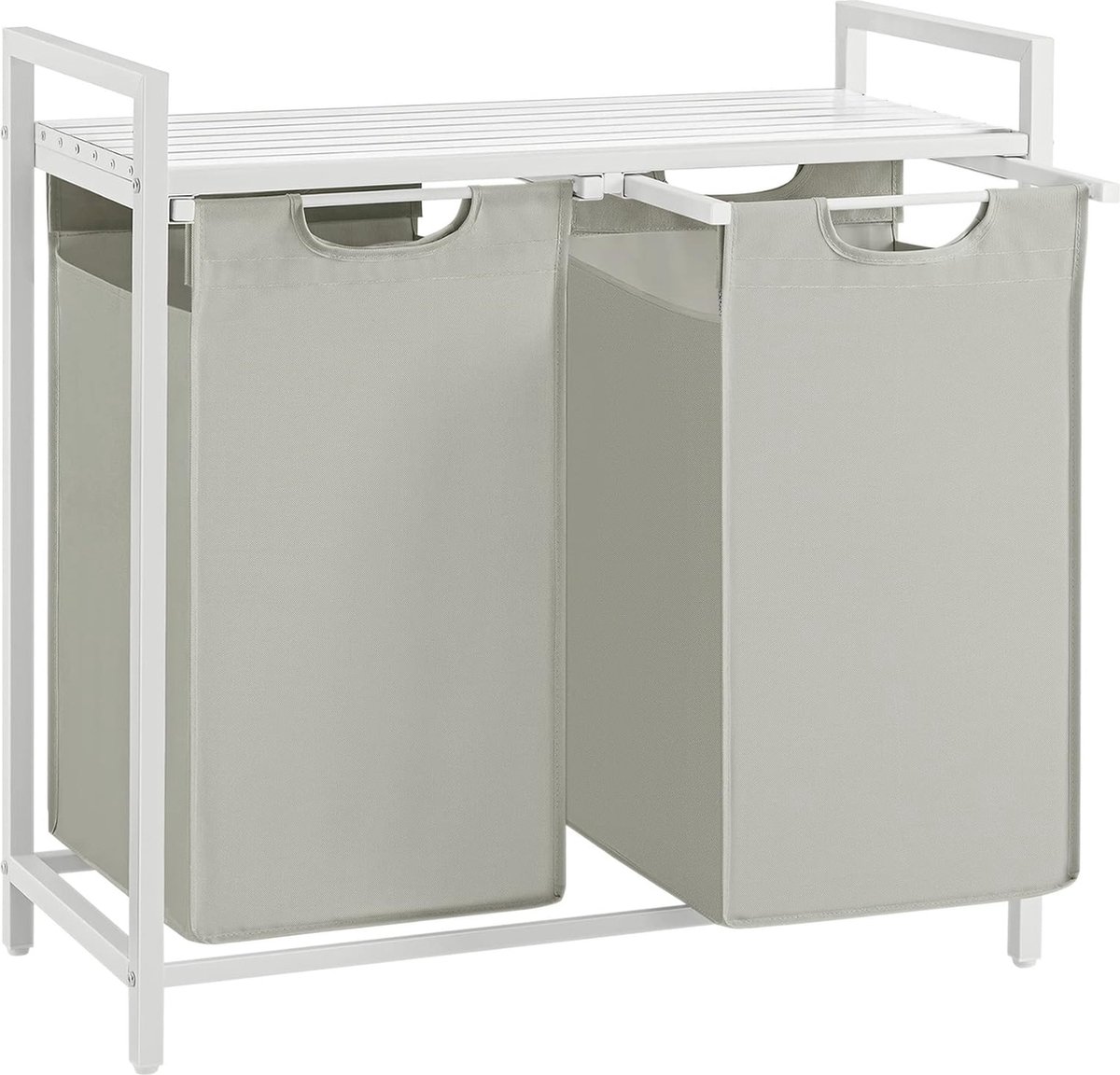 Goedkoopste Hoppa! Wasmand 2 vakken, wasmand met plank - Wit - MDF, Staal, Oxford stof - 73x33x72 cm (BxDxH