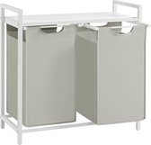 Bol.com Hoppa! Wasmand 2 vakken wasmand met plank - Wit - MDF Staal Oxford stof - 73x33x72 cm (BxDxH) aanbieding