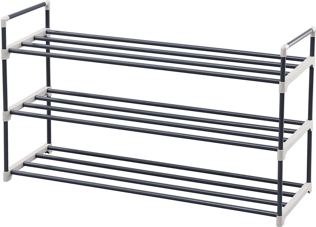 Hoppa! Schoenenrek | schoenenkast | schoenenbank | schoenbank | 3 lagen | 15 paar schoenen | 92x30x54 cm (BxDxH) | zwart