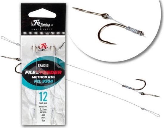 Foto: Filex barbless method feeder braided rig w bait spike haakmaat 8 0 12mm 2 stuks method onderlijn