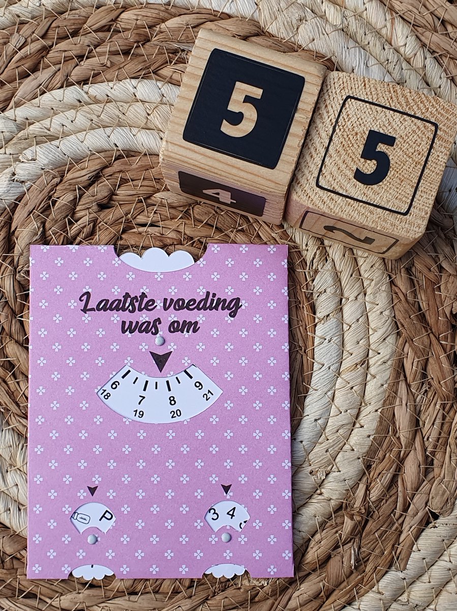 Goedkoopste Baby Voedingskaart | Voedingsschijf | Kraamcadeau | Zwangerschap | 55- roze met modern figuren motief