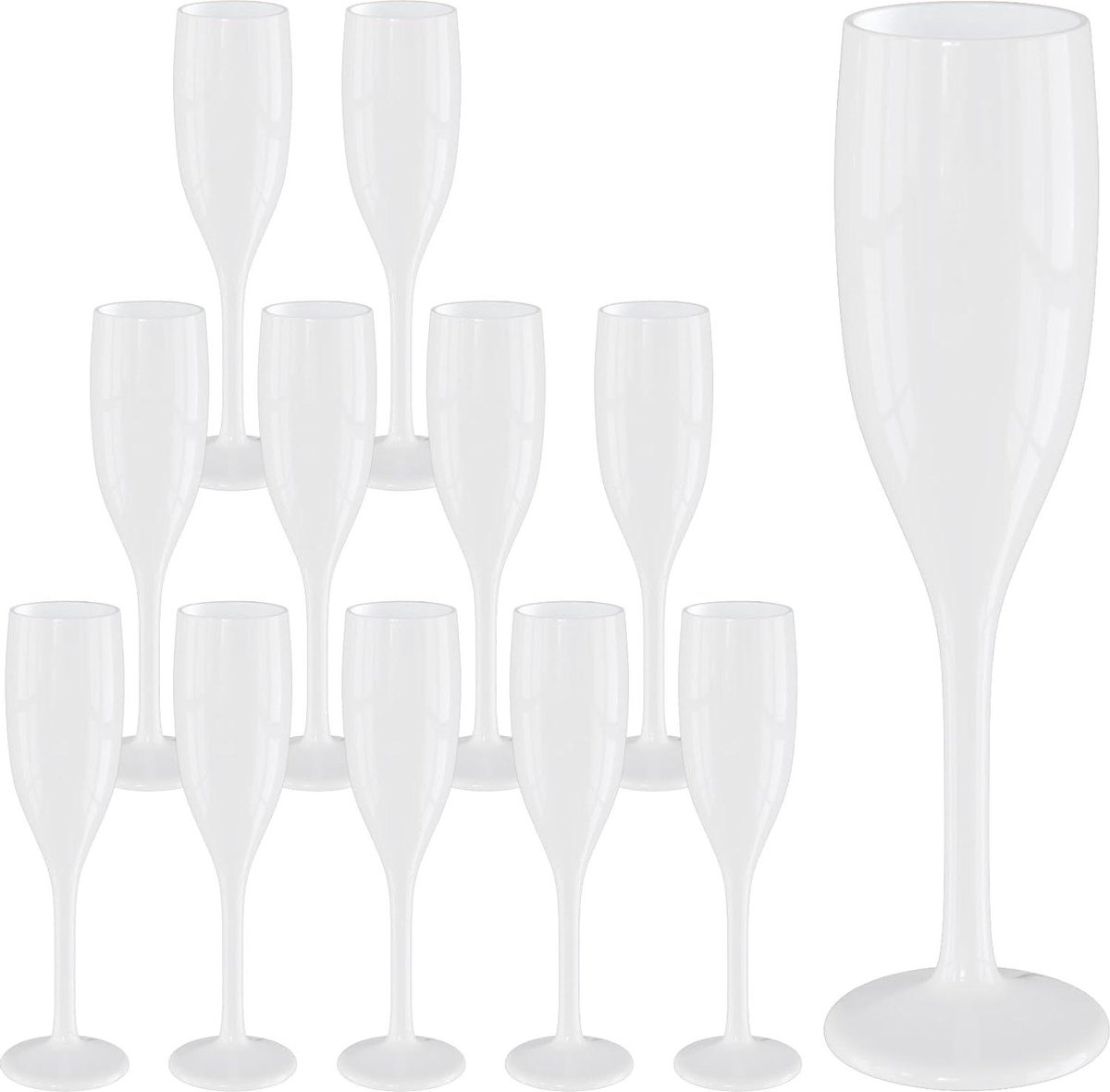 Champagneglazen set 150 ml kunststof wit onbreekbaar herbruikbaar - BPA-vrij - 12 stuks