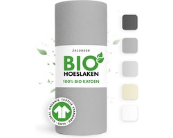 Jacobson Hoeslaken – 100% Biologisch Katoen – 160x200 cm – tot 23cm matrasdikte– 160 g/m² – Grijs