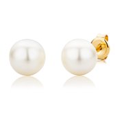 Miore Pure Oorbellen - 9 Karaat - Kleur Geelgoud - Met Zoetwaterparels - Handgemaakte Sieraden - Knopjes - Elegante Dames Sieraden - 8 mm