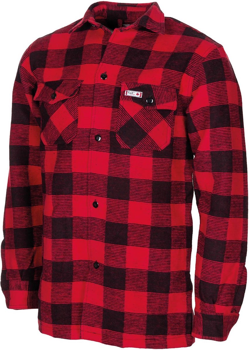 MFH Canadian Woodcutter Jas - over-sized Houthakkersblouse - zware outdoor kwaliteit flanel - rood/zwart geruit - MAAT S