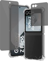 Hoesje + Privé Screenprotector geschikt voor Samsung Galaxy Z Flip 6 / Flip 7 FE – Privacy Folie- Case Transparant