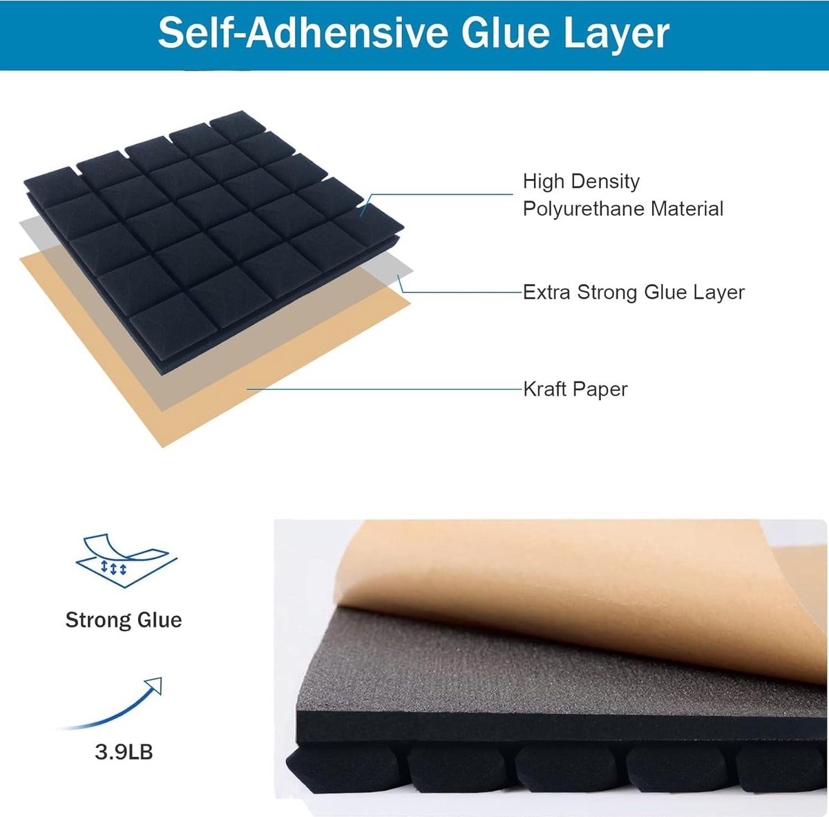 Saiqiang 12 stuks akoestisch schuim, akoestische schuimplaten voor wand, geluidsisolatie, akoestische panelen, geluidsisolatiemat, schuimplaat met hoge dichtheid, 30 x 30 x 2,5 cm
