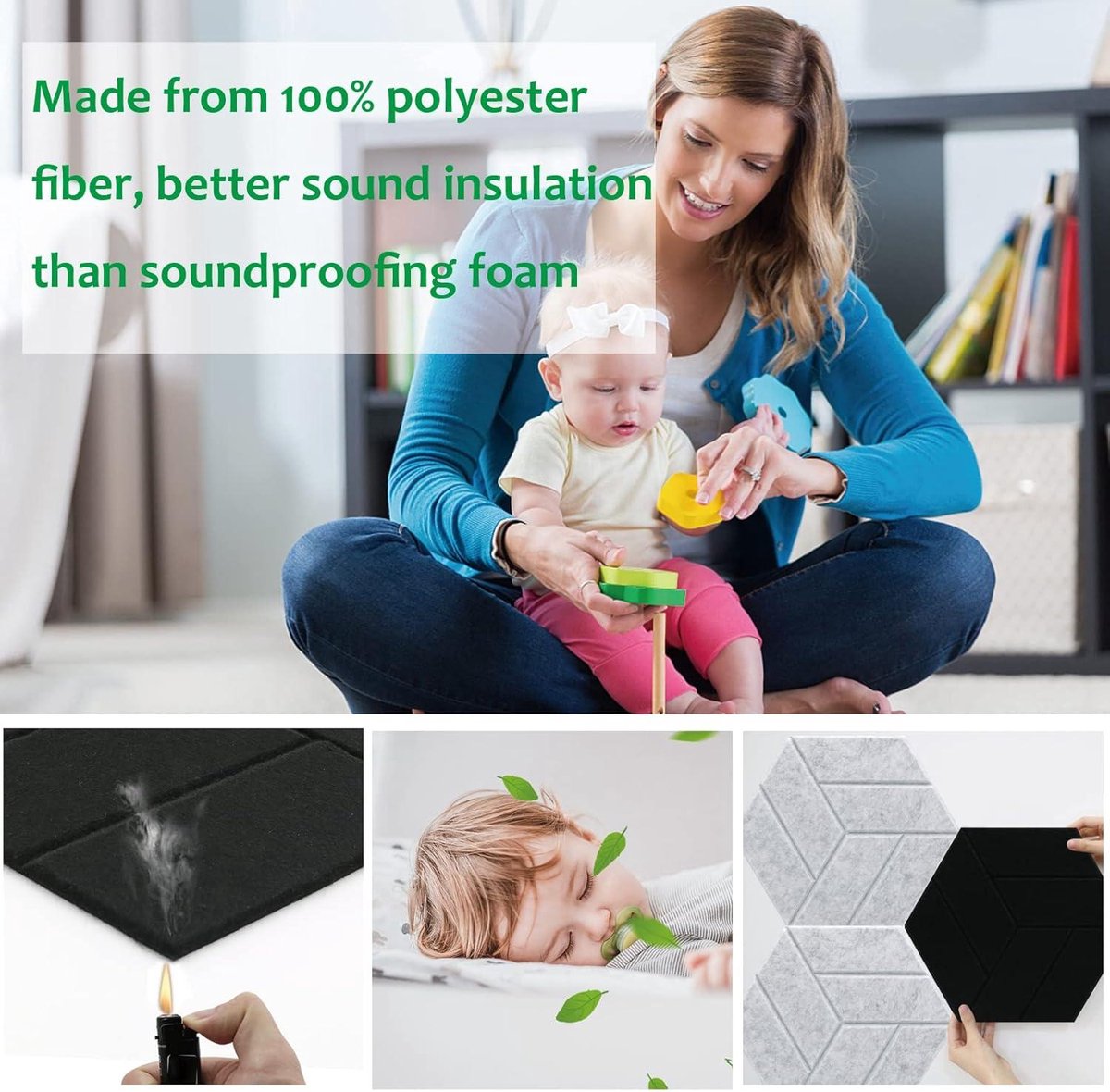 JBER 48-pack akoestische schuimpanelen, 2,5 X 30 X 30 cm/1 X 12 X 12 Studio geluidsisolatie wiggen brandwerende geluidsbestendige vulling akoestische behandeling schuim - zwart en blauw