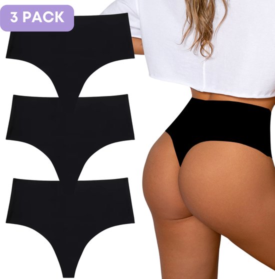 Foto: Naadloze high waist string voor dames naadloos ondergoed dames maat l zwart set van 3 ultrazacht naadloos ondergoed dames seamless ondergoed dames invisible string naadloze string