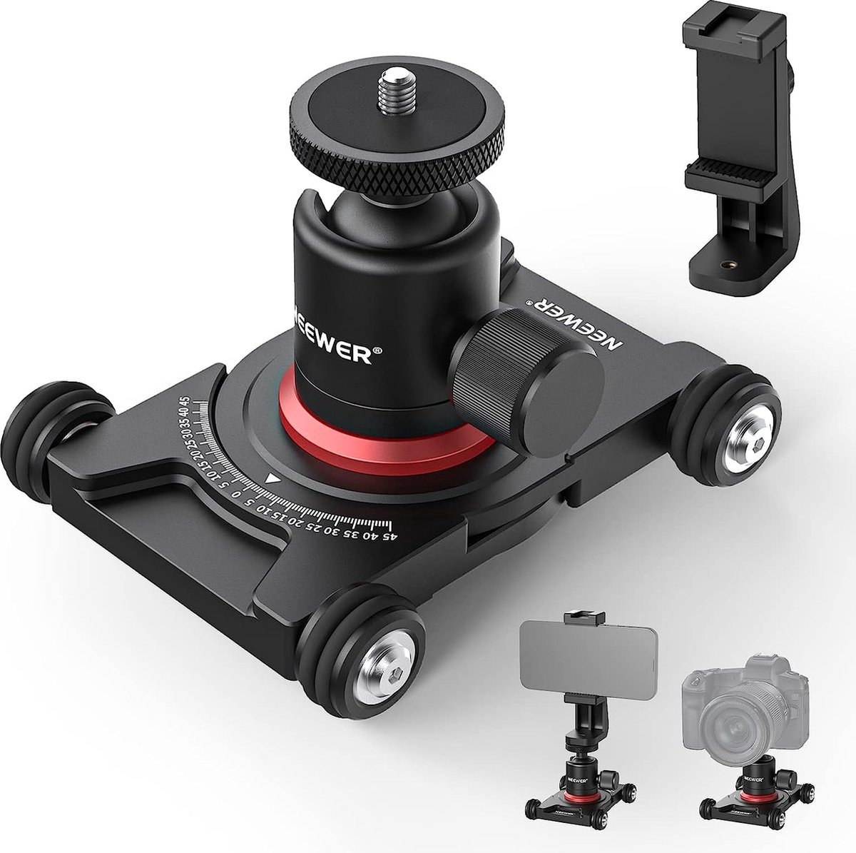 Camera Slider Dolly met Balhoofd & Klem, 4 Wielen Tafelblad Dolly Handmatige Skater met 360° Panorama - Compatibel met systeemcamera's, mini camcorders, GoPro en Android - X01NSK695