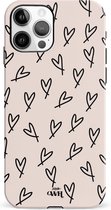 xoxo Wildhearts All Yours - Double Layer - Hoesje geschikt voor iPhone 12 Pro case - Siliconen hoesje met hartjesprint - Hartjes - Hardcover - Beschermhoes - Optimale bescherming - Beige - Zwart