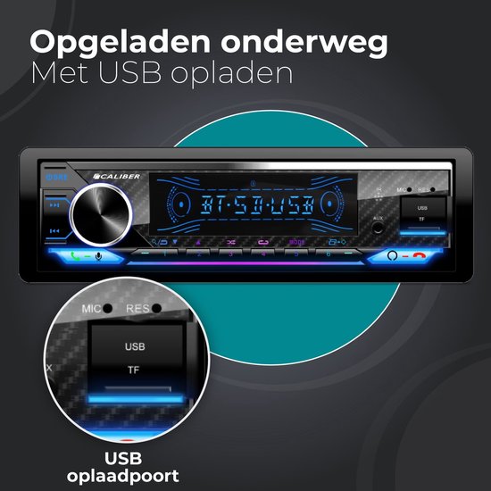 Caliber Autoradio - Autoradio met Bluetooth - 4 x 100W - 1 din - Multicolour Display - Handsfree bellen - FM Radio - USB Oplaadpoort