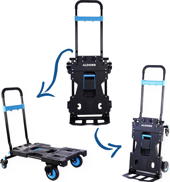 ALDORR 2-in-1 Opvouwbare Steekwagen en transportkar - Draagvermogen transportkar Max. 150kg en Steekwagen Max. 75kg - Opvouwbaar Transportkar - Inklapbaar Meubelhondje - Steekkar - Magazijnwagen - Meubelroller