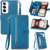 Convient pour Oppo Reno 12 Pro 5G - Book Case - Étui porte-cartes multifonctionnel avec fermeture éclair - Blauw