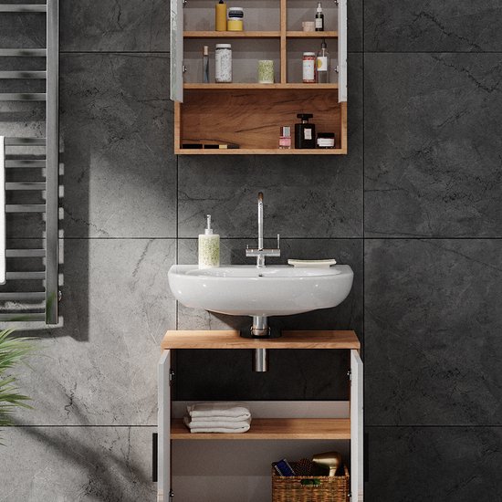 Vicco Ensemble de meubles de salle de bain Irma, Rayé anthracite/Chêne doré puissant