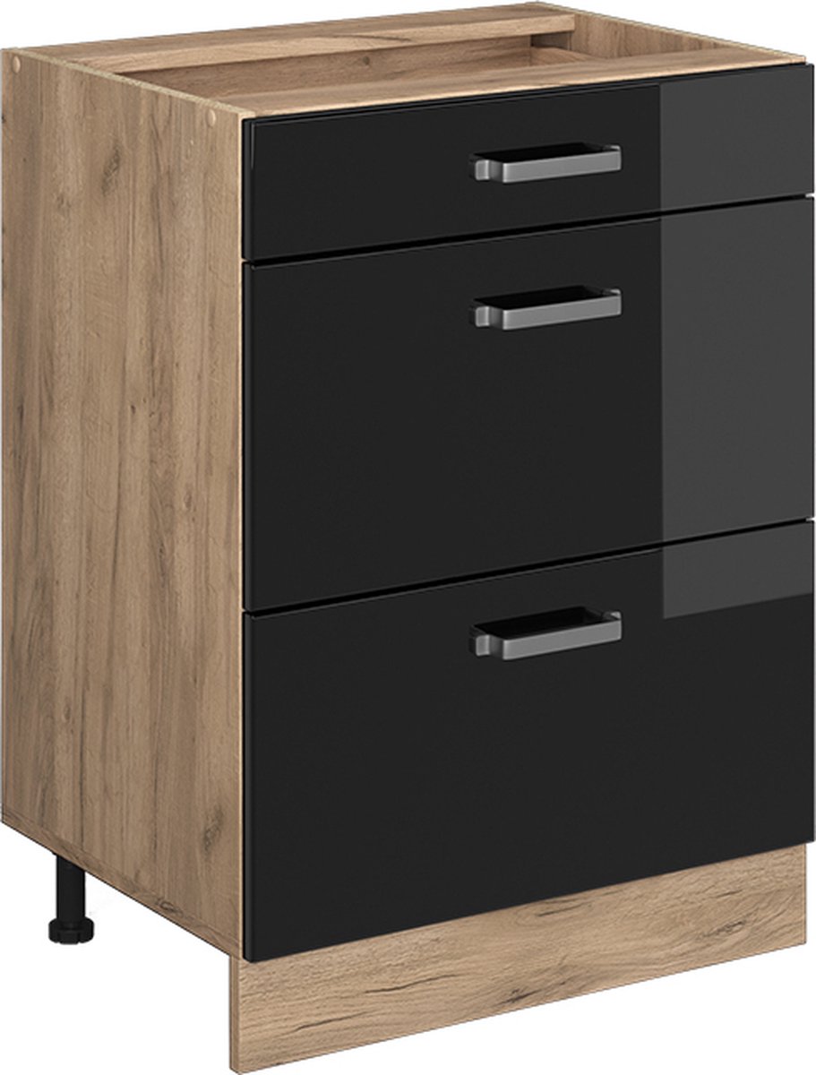 Vicco R-Line Keukenonderkast – 60 cm met laden, WB Antraciet Zwart hoogglans