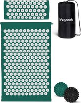 LifeGoods Acupressuur Mat met Kussen - Shakti mat - Spijkermat Incl. 2x Triggerpoint Bal - 60x40x2cm - Groen/Wit