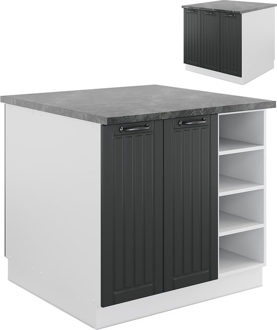 Vicco Kitchen Island Fame- Line, Maison de campagne Anthracite/Blanc/ Wit, 90 cm sans plan de travail