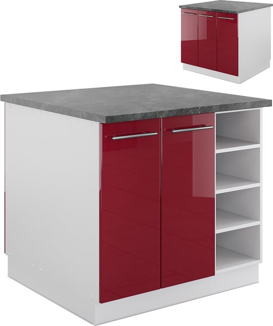 Vicco Kitchen Island Fame- Line, Bordeaux brillant/blanc/ Wit, 90 cm sans plan de travail
