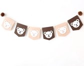 Guirlande d'ours en feutrine avec drapeaux beige et marron avec têtes d'ours, pompons et perles en bois - guirlande - ours - ours - ours