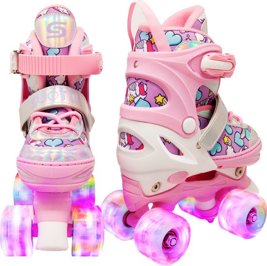 Suotu Rolschaatsen - Verstelbare - lichtgevende wielen - Maat 25-28/29 - Roze - XS