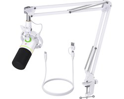 Maono PD200XS - Wit - XLR Dynamische RGB Microfoon met Telescopische Arm (66cm!) - PC - USB-microfoon voor Streaming / Podcast / Studio / Gaming /geschikt voor PS4/5