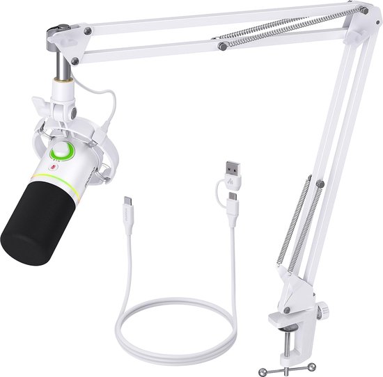 Foto: Maono pd200xs wit xlr dynamische rgb microfoon met telescopische arm 66cm pc usb microfoon voor streaming podcast studio gaming geschikt voor ps4 5