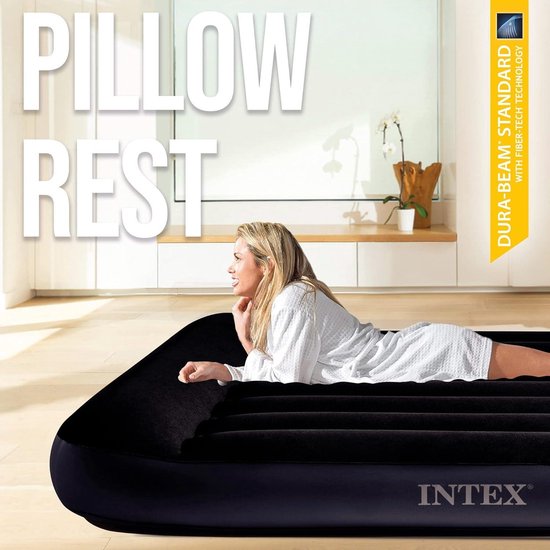Intex 64150 Dura-Beam 2-Persoons Luchtbed Ingebouwde Pomp 152x203x25 Cm Zwart