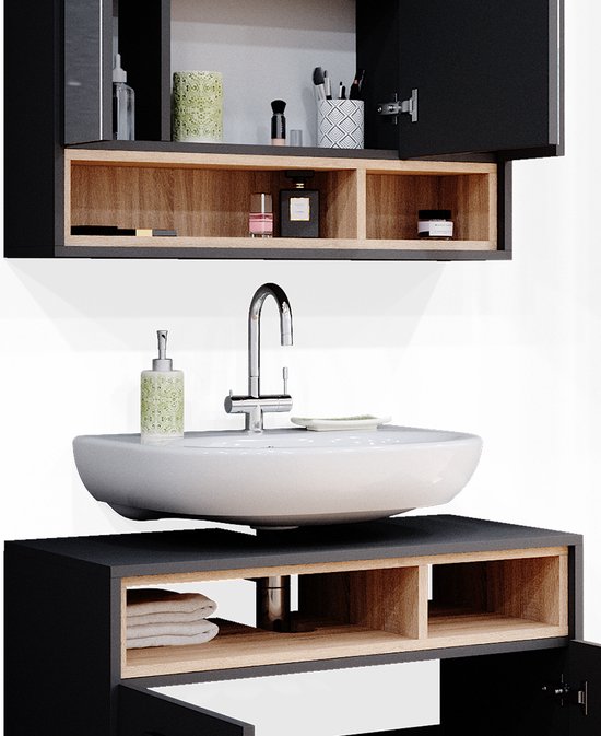 Ensemble Meuble Salle De Bain VICCO ILIAS - Blanc/anthracite, 2 Pièces (meuble + Miroir)