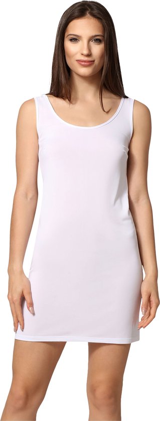 Bellivalini BLV-ME-6198 Dames Onderjurk - Nachthemd - kort - ronde hals - brede bandjes - Viscose - Wit - M