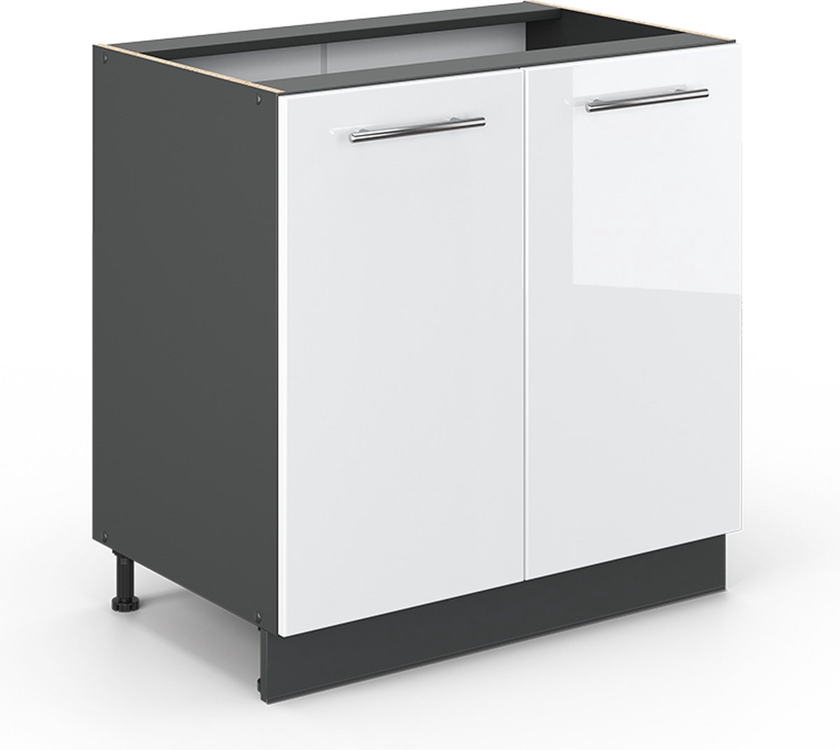 Vicco Keukenonderkast Fame-Line, Wit Hoogglans/Antraciet, 80 cm zonder werkblad