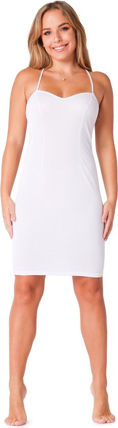 Bellivalini BLV-BLV50-272 Dames Onderjurk - Nachthemd - kort - met figuurnaad - V-neck - Spaghetti bandjes - Viscose - White - M