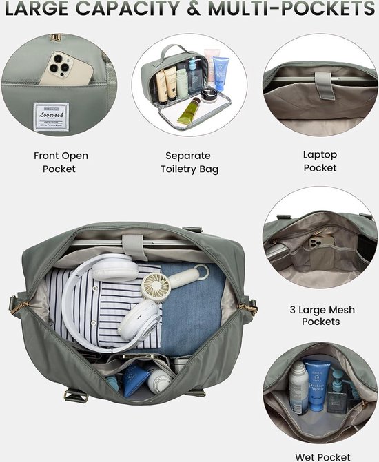 Reistas voor dames met schoenenvak - weekendtas voor vliegtuig - grote handbagage tas - reistas duffle bag met Boven- en onderste schoenvakken van Ballicamp. — afbeelding 5