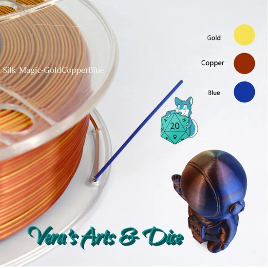 Foto: Ocean treasure 3d print filament vera s arts dice goud koper blauw 1kg 1 75 mm pla trio kleur filament triple colour filament gold copper blue 3d printing filament 1000 gram plastic multicolor