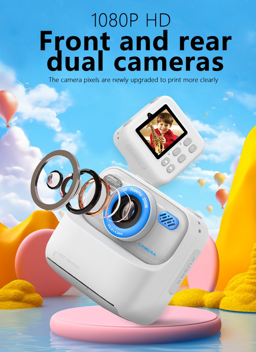 Ushining Kindercamera, digitale camera voor kinderen, 1080p HD
