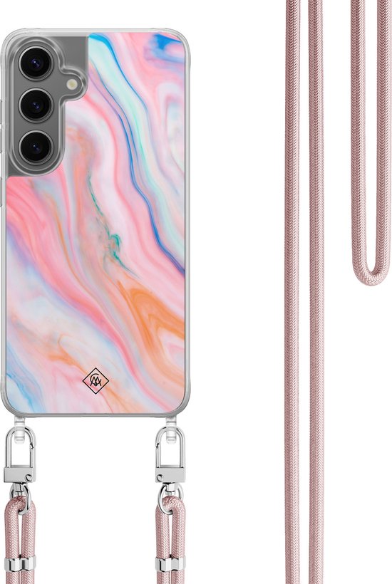 Casimoda® coque avec cordon - Convient pour Samsung S24 - Pink Glam - Cordon amovible - TPU/polycarbonate - Rose