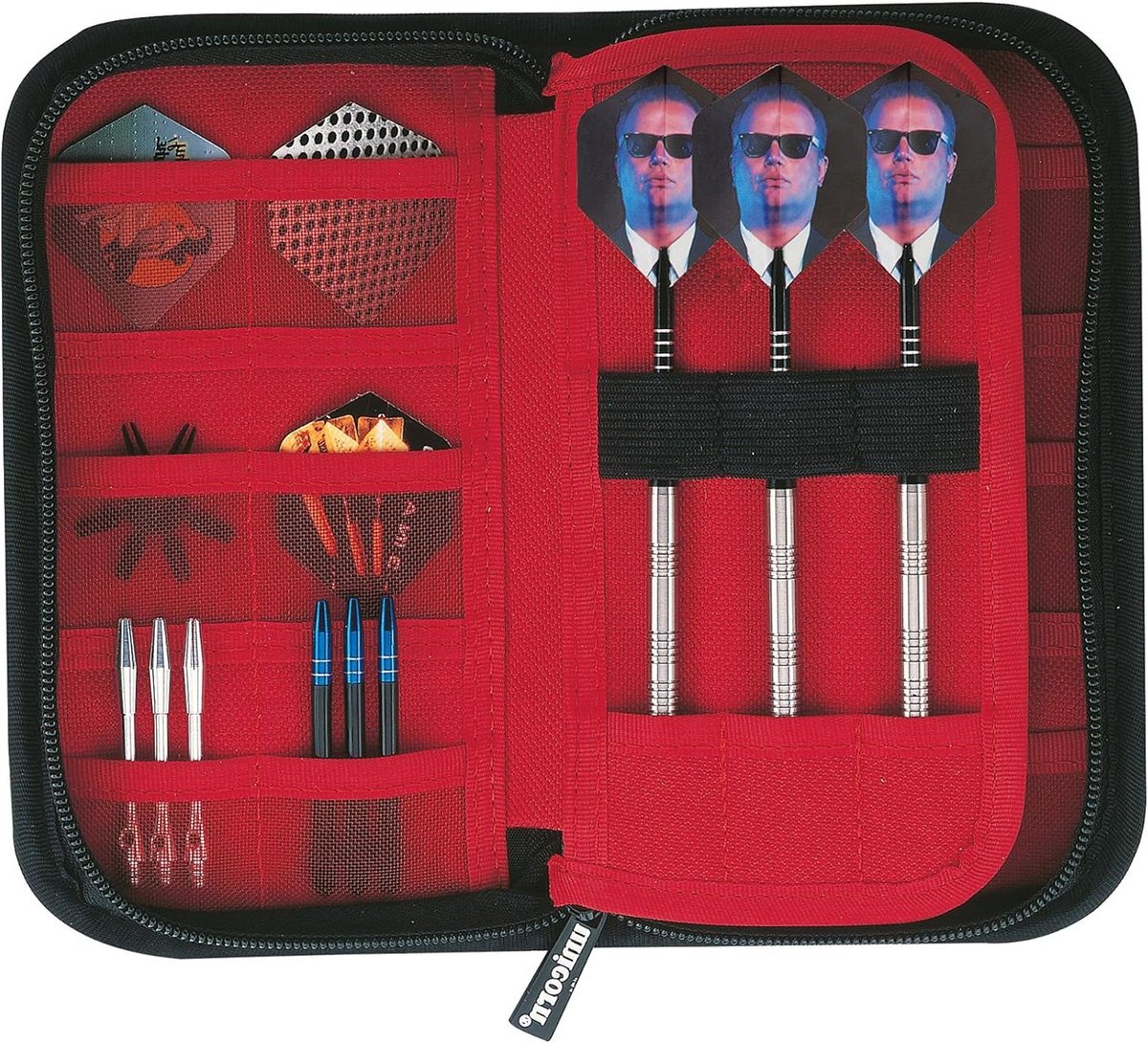 Gary Anderson Maxi Portemonnee Darts Case - Elastische Opbergcapaciteit - 14 Accessoire Zakken - Zwart Zilver Rood - 3-zijdige ritssluiting