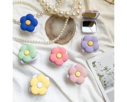 Telefoonringhouder - universele telefoongreep - uitbreidende bloemenspiegel - Telefoonbutton - telefoongreep - Telefoongrip - telefoonstandaard voor telefoons en tablets - Met onzichtbare spiegel make-upspiegel - Uitklapbaar - Blauw