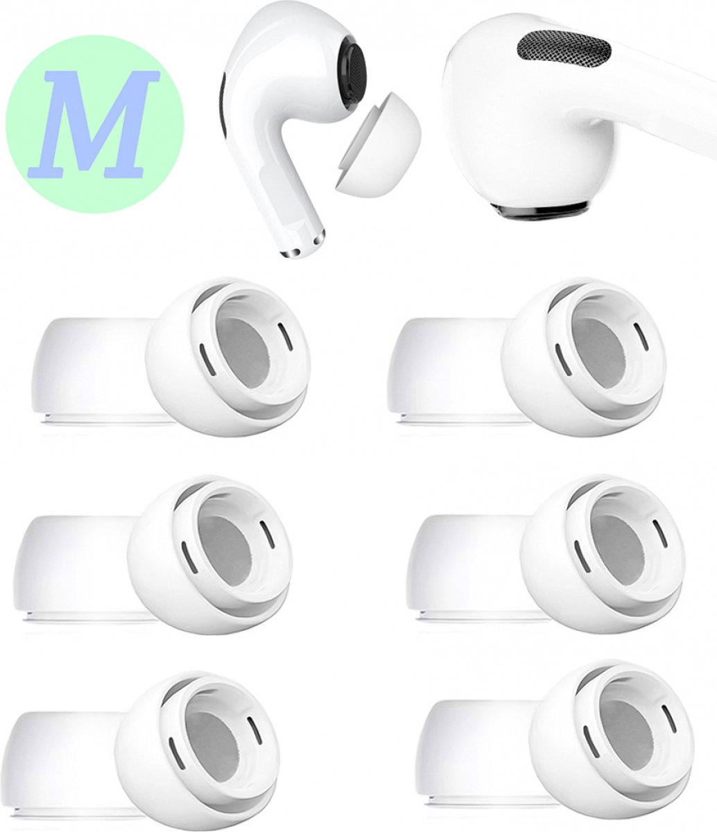 6 Paar - Oordopjes geschikt voor Airpods Pro 1/2 - Siliconen oordopjes - met gat voor geluidsreductie - Medium (M) - siliconen oordopjes geschikt - Voor AirPods Pro (1e & 2e Generatie)