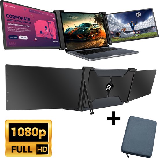 E3MAX Portable Monitor Pro Ultra (2024) - Tri-screen - Monitoren - Triple screen - Monitor -2x 15,6 Inch Full HD - Laptop Scherm Uitbreider Laptopscherm: 15" - 18.1"