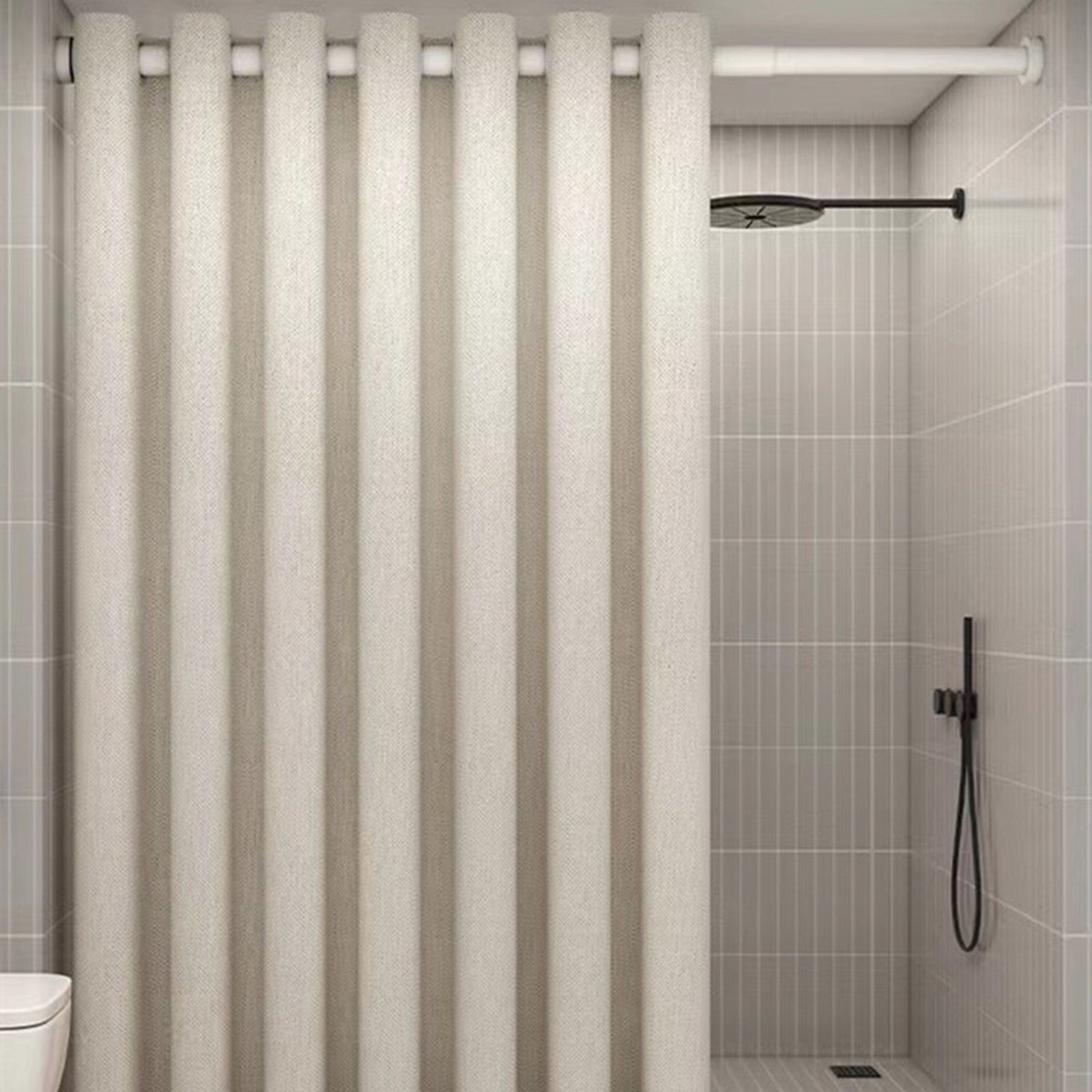 Rideau De Douche Extra Long 133x220 Cm - Tissu Polyester Imperméable Anti-moisissure - Blanc - Avec 12 Crochets - 9