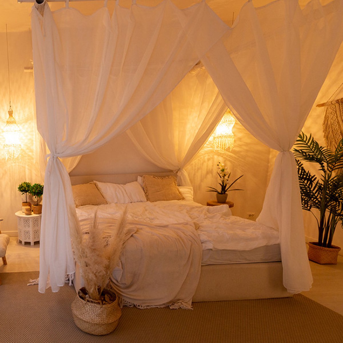 Brettschneider Ronda Luxe Klamboe - Katoen - Voor King Size Bed - 4 Deuren - 210 cm breed, 210 cm lang, 210 cm hoog - Hemelbed