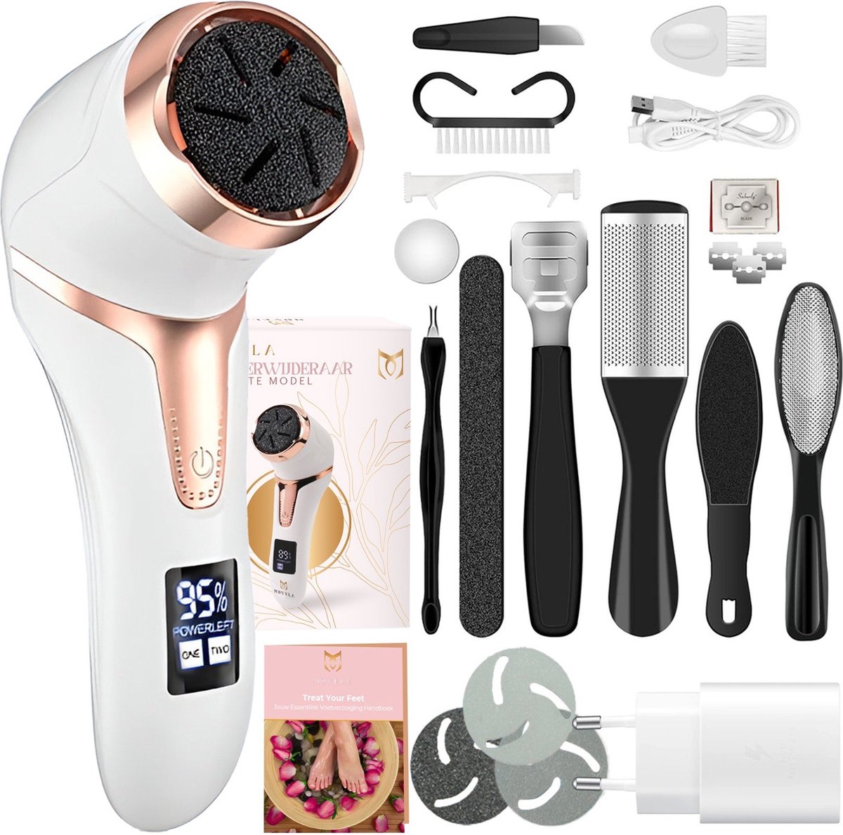 Goedkoopste Movela® Elektrische Eeltverwijderaar - Eeltverwijderaar Elektrisch - Professionele Eelt Verwijderaar Set - IPX7 Waterbestendig - Krachtige motor - Meest uitgebreide set - USB oplaadbaar - Voetvijl - Inc Gratis E-book