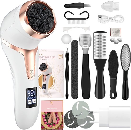 Movela® Elektrische Eeltverwijderaar - Eeltverwijderaar Elektrisch - Professionele Eelt Verwijderaar Set - IPX7 Waterbestendig - Krachtige motor - Meest uitgebreide set - USB oplaadbaar - Voetvijl - Inc Gratis E-book